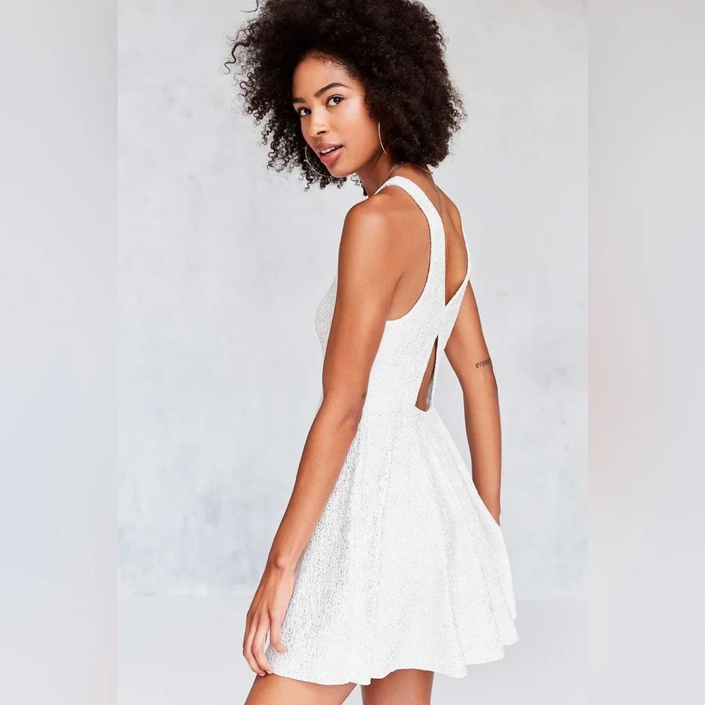UO Silence + Noise Sinderella Ivory Sparkle Mini Dress - Picture 9 of 10